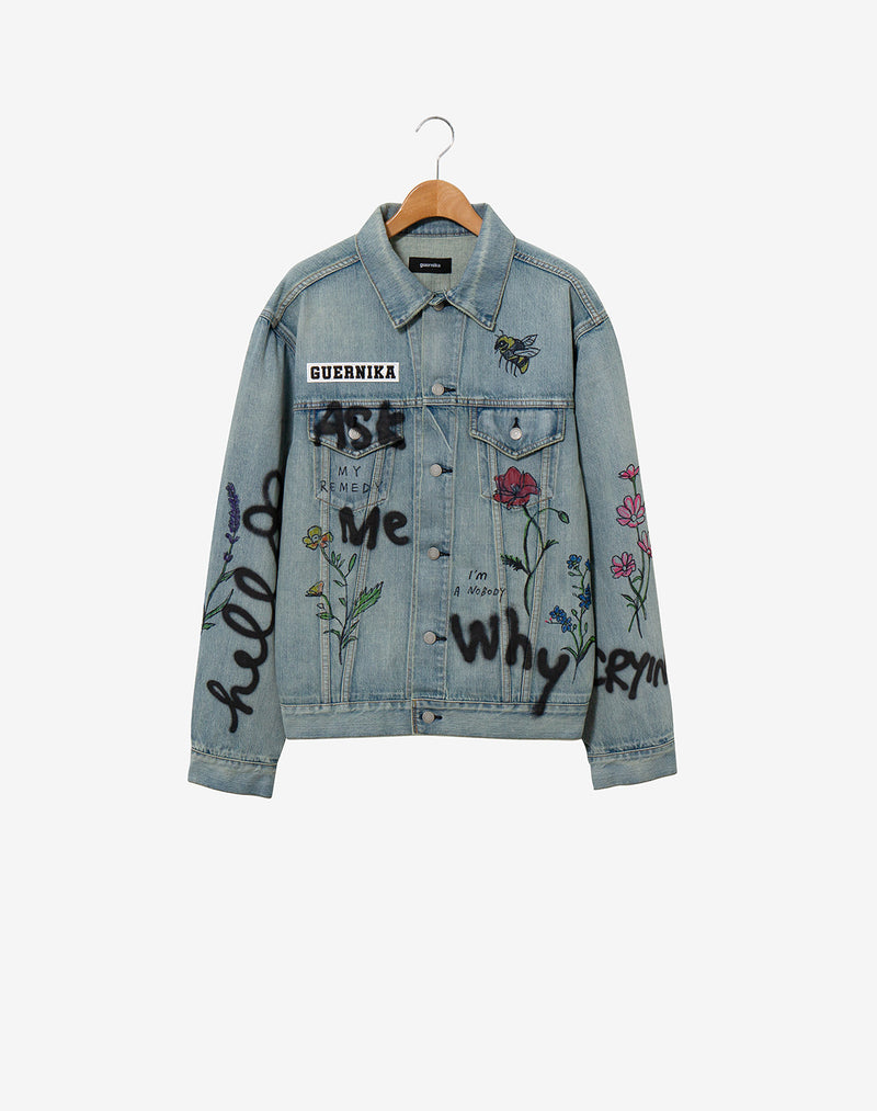 Graffiti Paint Denim Jacket (Flower)