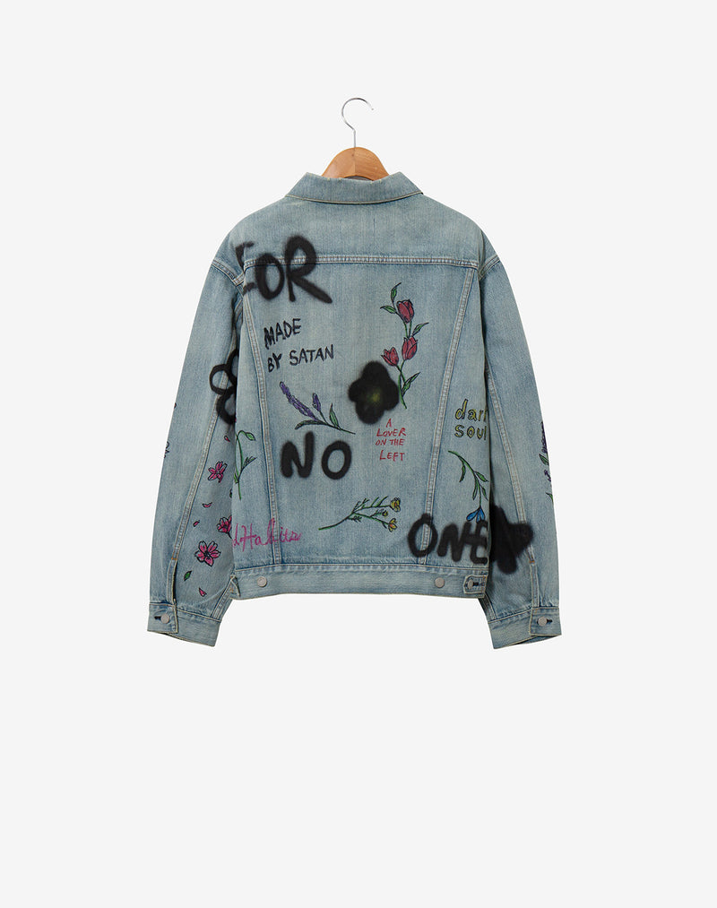 Graffiti Paint Denim Jacket (Flower)