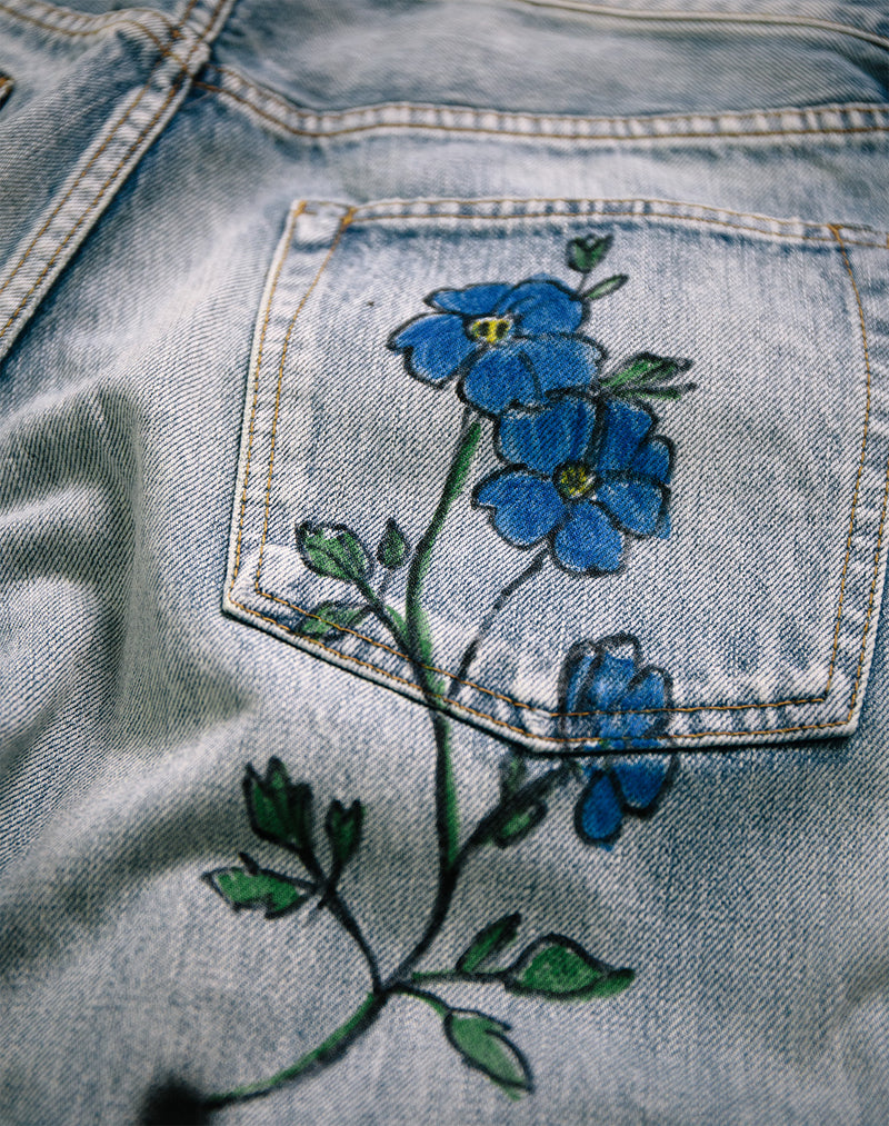 Graffiti Paint Denim Pants (Flower)