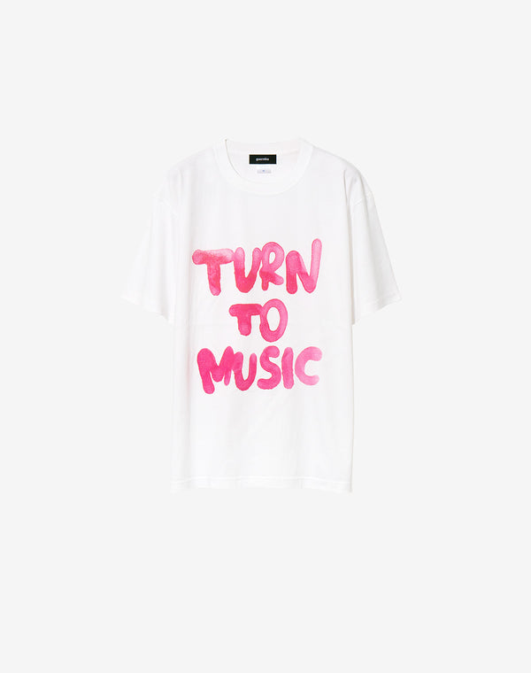 Message Print T-shirt / TURN TO MUSIC