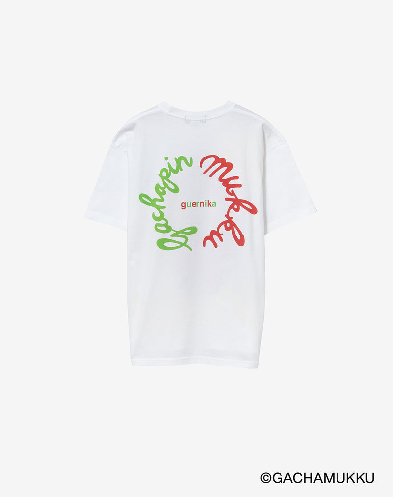 guernika×ガチャピン・ムック】GACHAPIN Thumb Doll Spray T-Shirt