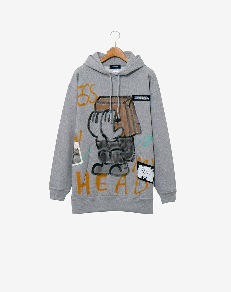 Hand Painted Hoodie - ANONYMOUSE / Gray