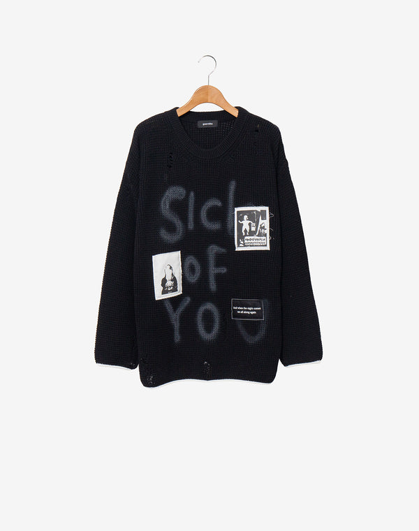 Crew neck Knit sweater (Cell Division) / Black